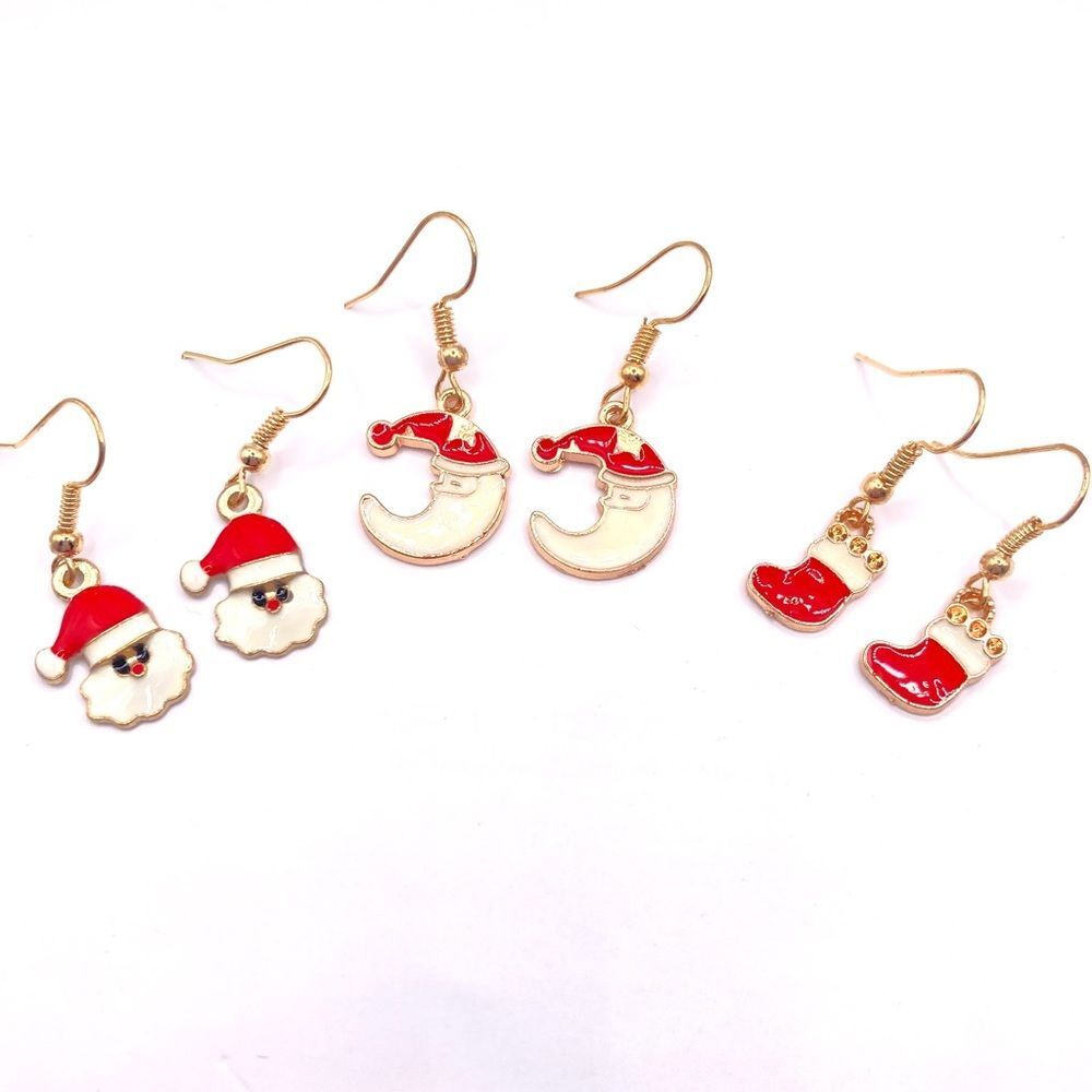 New Women’s 3 sets of Christmas themed hook earrings